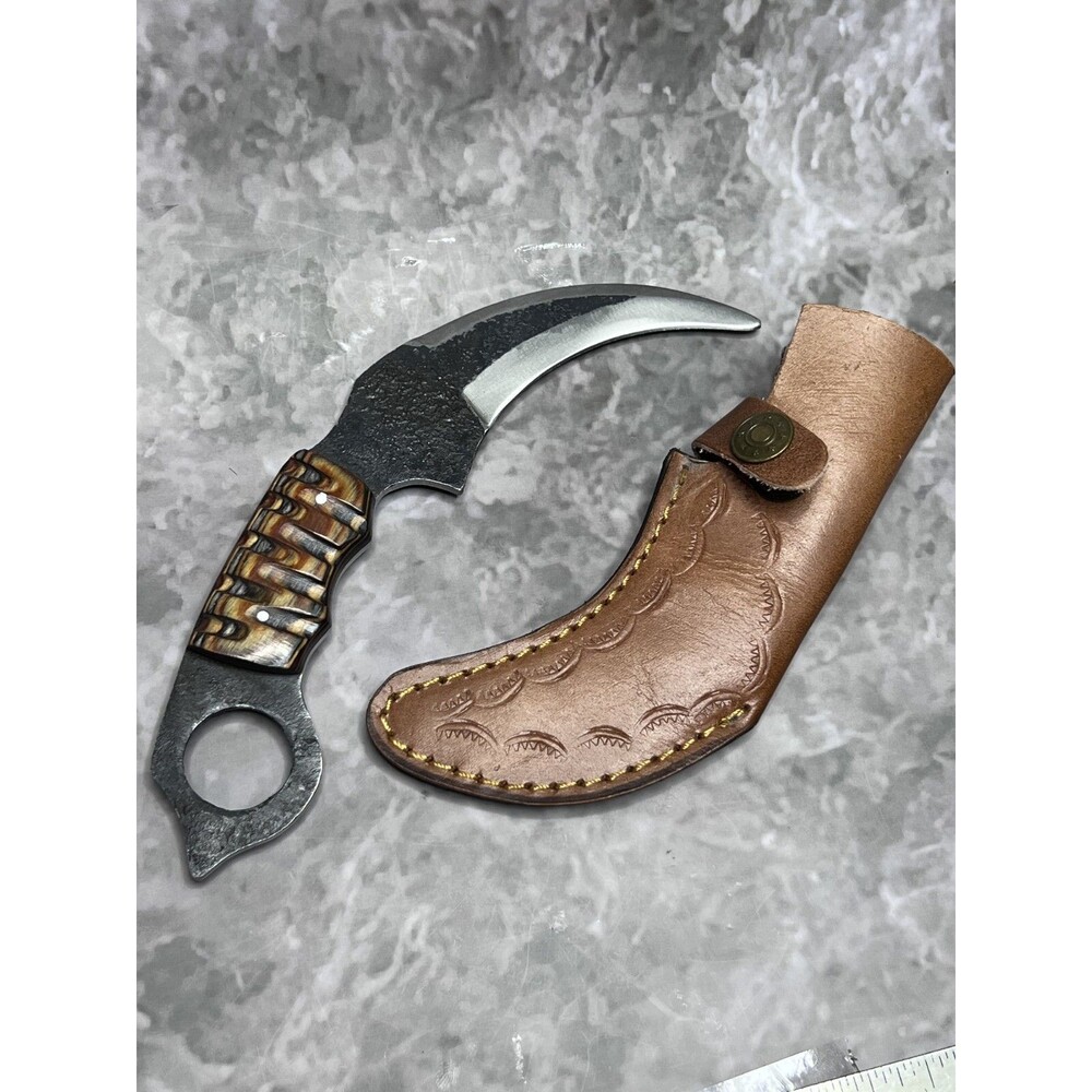 Custom Hand Made Carbon Steel Karambit Knife with Sheath #1797